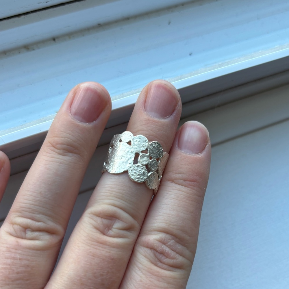 Bluboho Silver Coin Textured Ring Sz 6